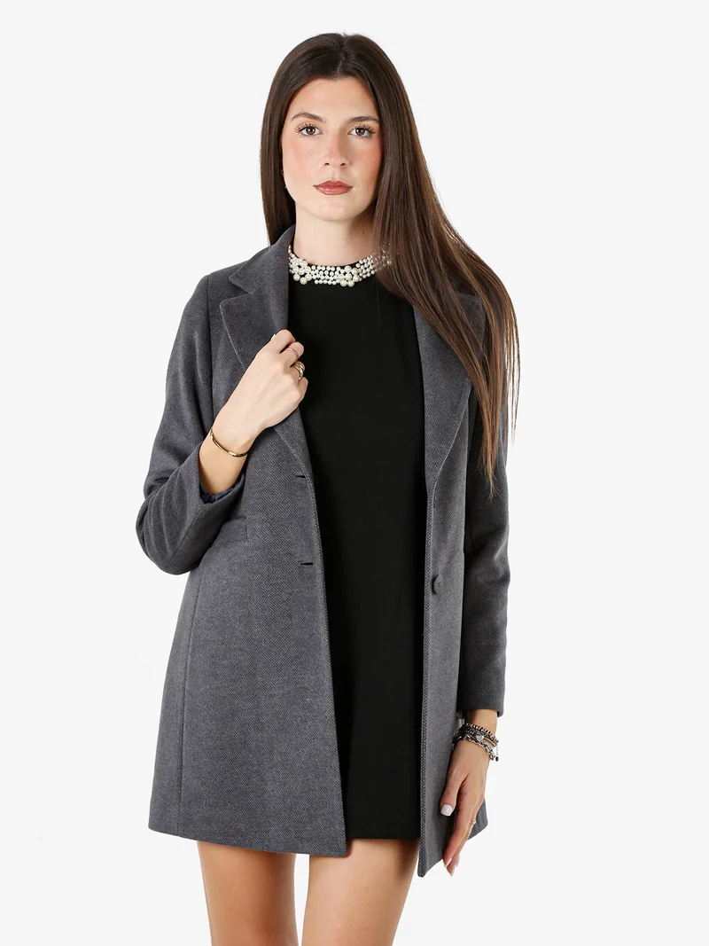 Cappotto classico da donna con bottoni e stampa texture - grigio