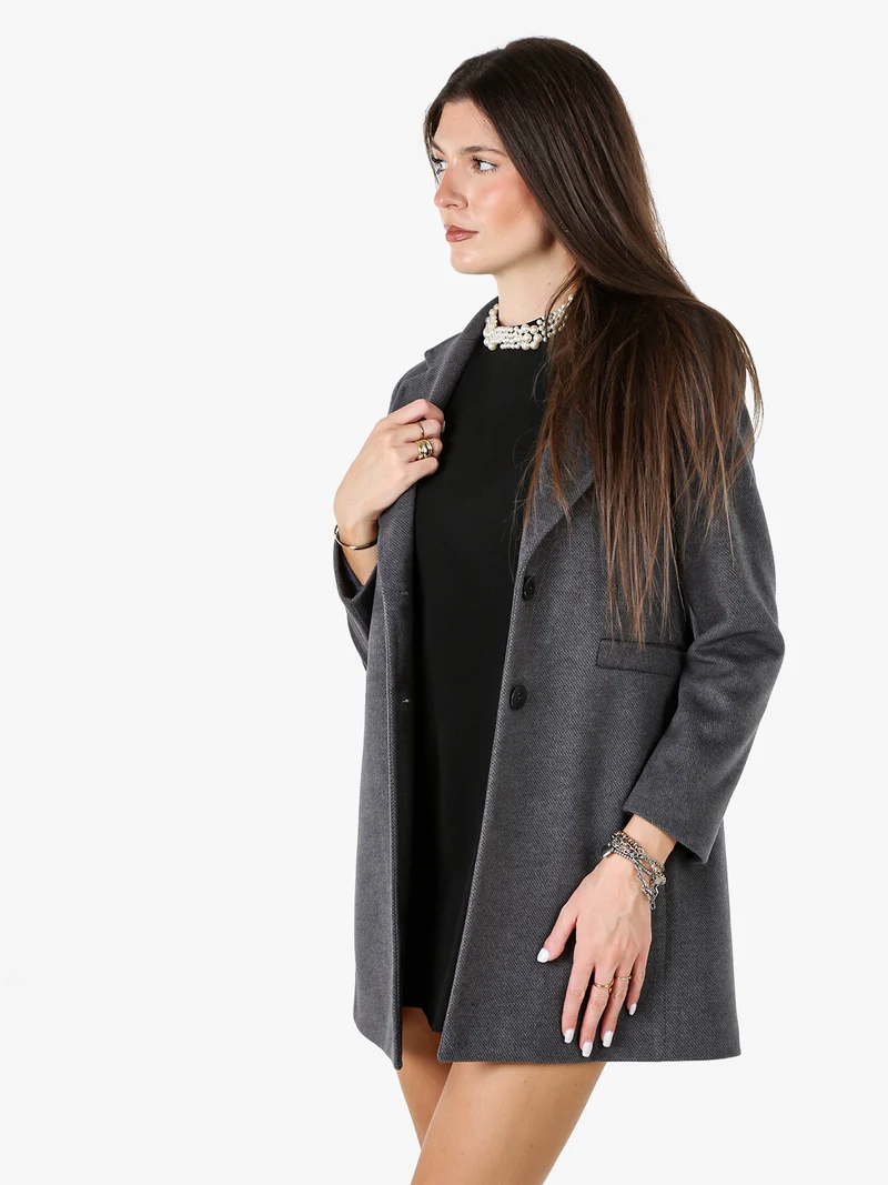 Cappotto classico da donna con bottoni e stampa texture - grigio