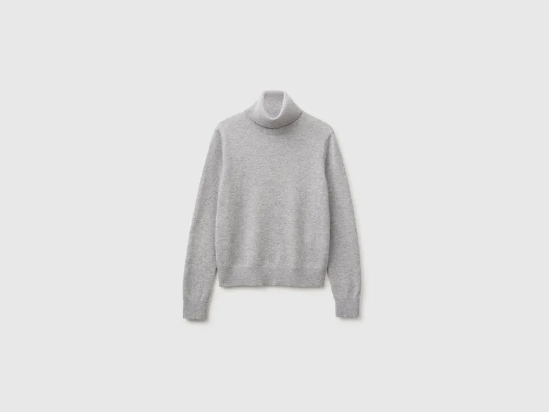 Hellgrauer Rollkragenpullover aus reinem Kaschmir