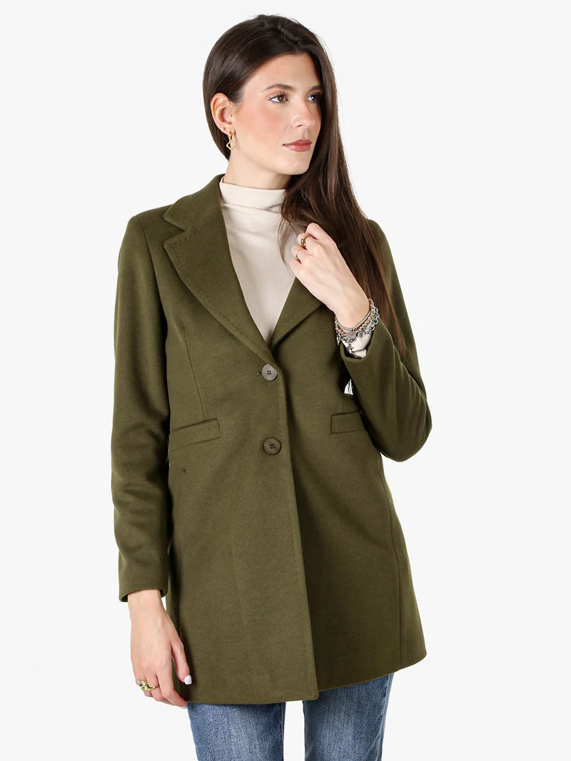 Cappotto classico da donna con bottoni e stampa texture - militare