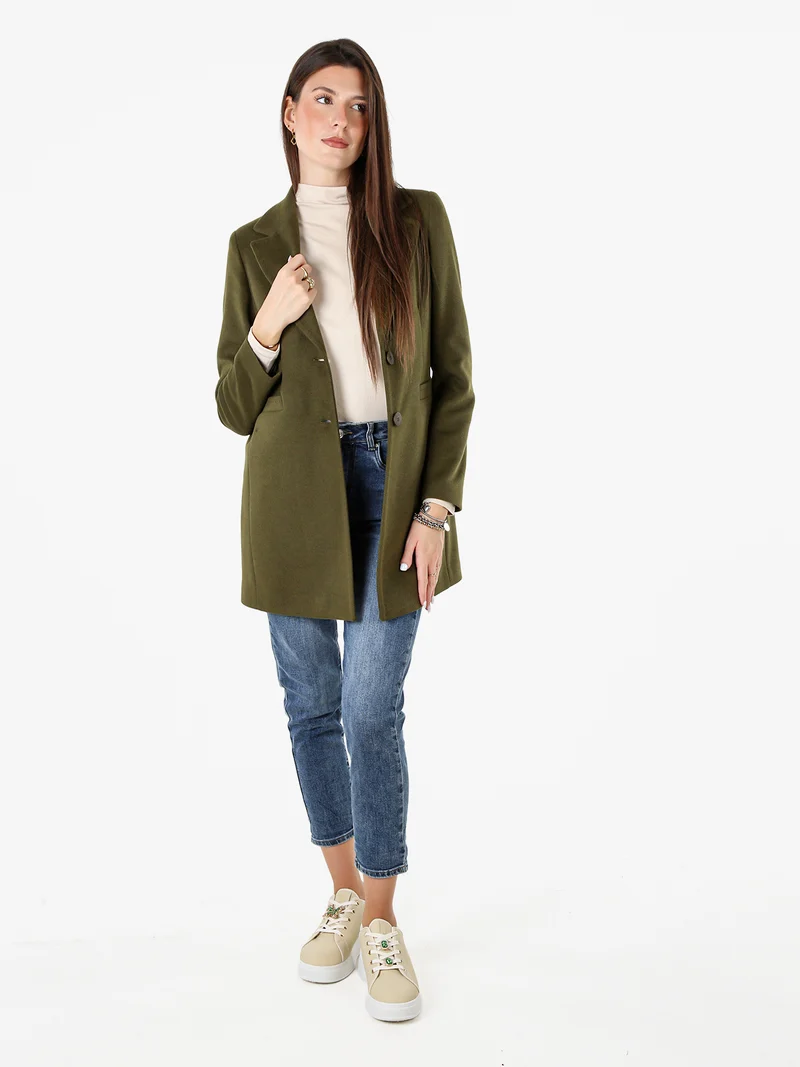 Cappotto classico da donna con bottoni e stampa texture - militare