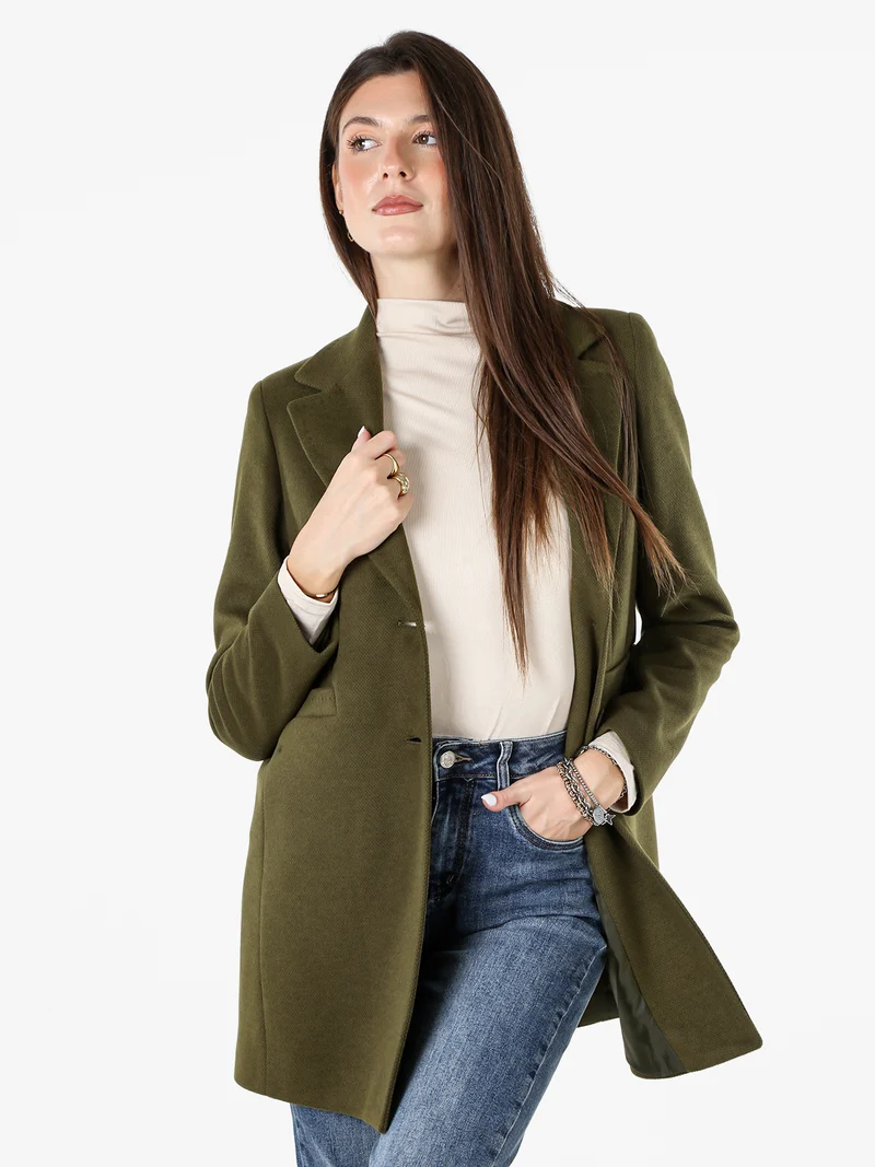 Cappotto classico da donna con bottoni e stampa texture - militare