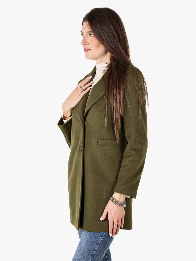 Cappotto classico da donna con bottoni e stampa texture - militare
