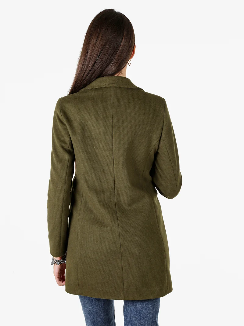 Cappotto classico da donna con bottoni e stampa texture - militare