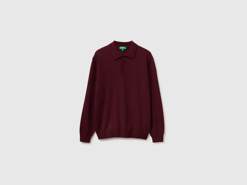 Burgunderfarbenes Poloshirt aus reiner Merinowolle