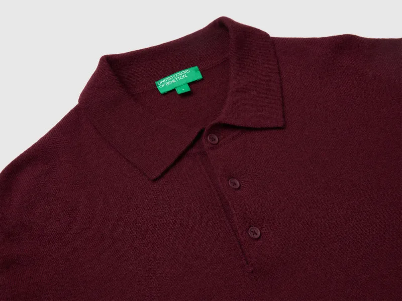 Burgunderfarbenes Poloshirt aus reiner Merinowolle