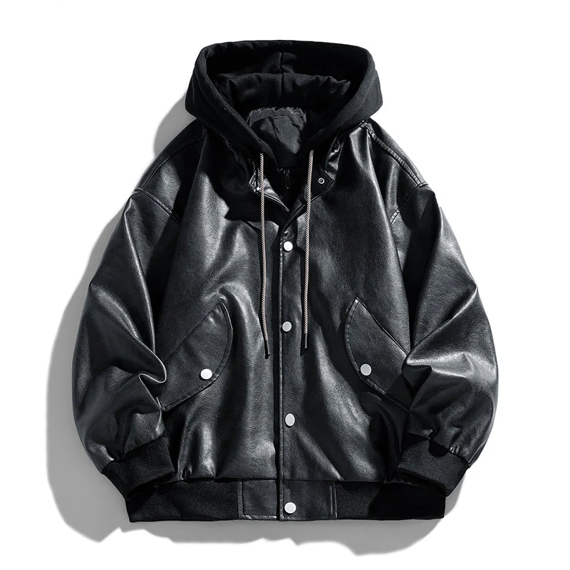 Elegant Hooded Leather Jacket