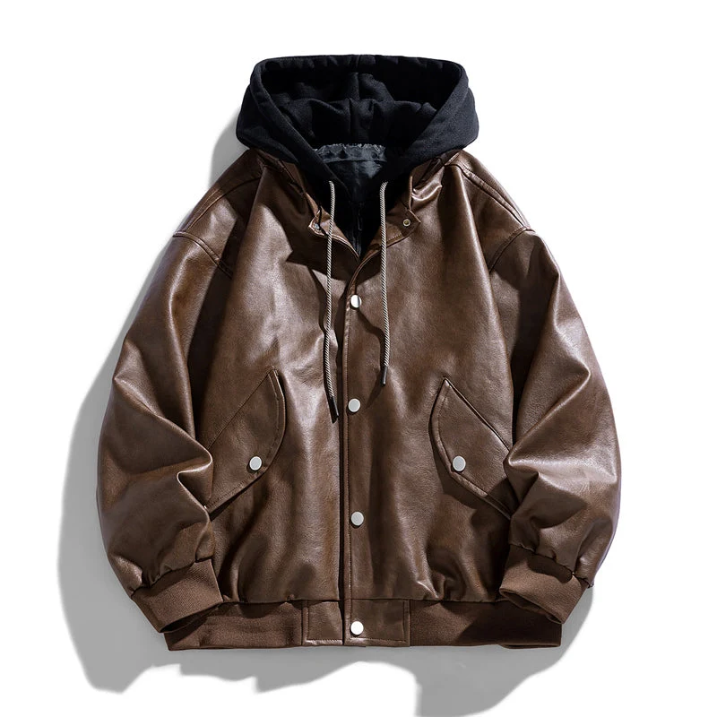 Elegant Hooded Leather Jacket