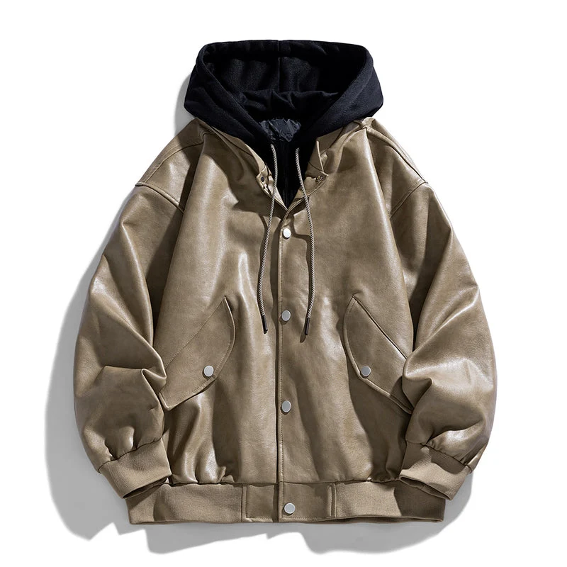 Elegant Hooded Leather Jacket