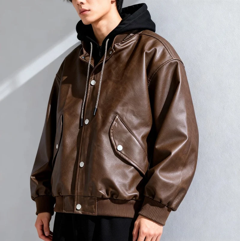 Elegant Hooded Leather Jacket