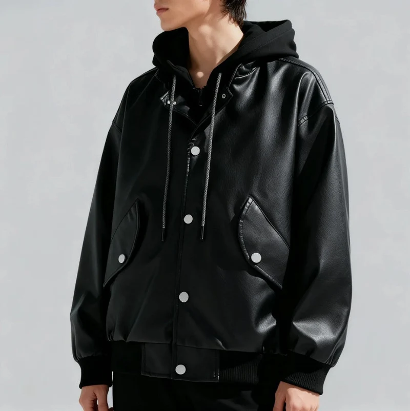 Elegant Hooded Leather Jacket