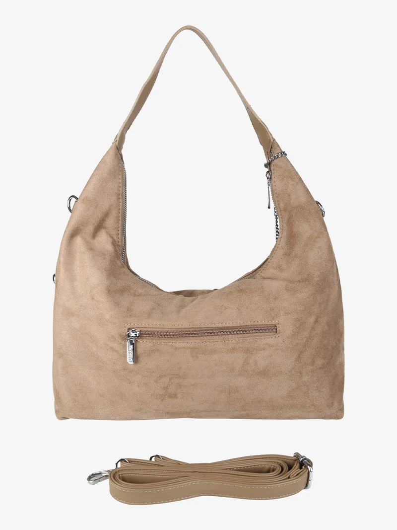 Borsa hobo da donna in tessuto scamosciato con borchie - khaki
