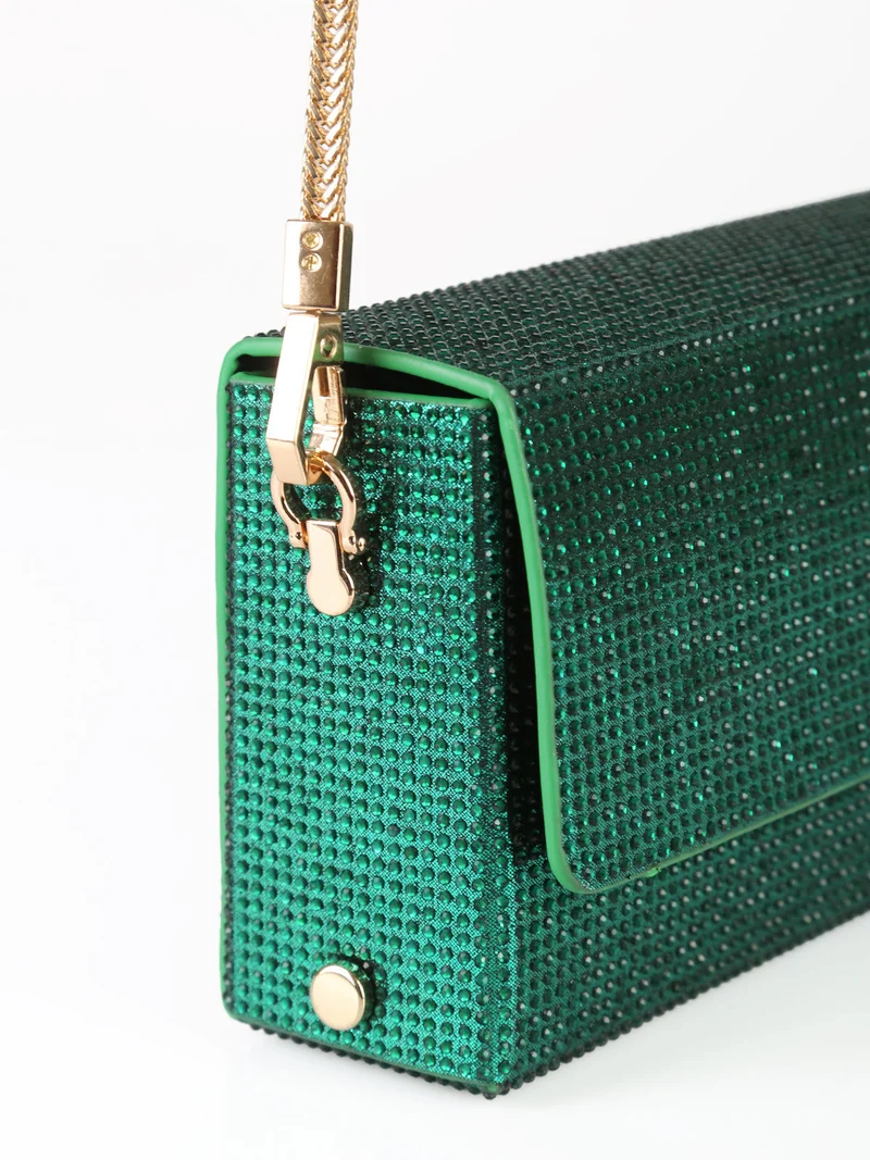 Pochette elegante da donna con strass - verde