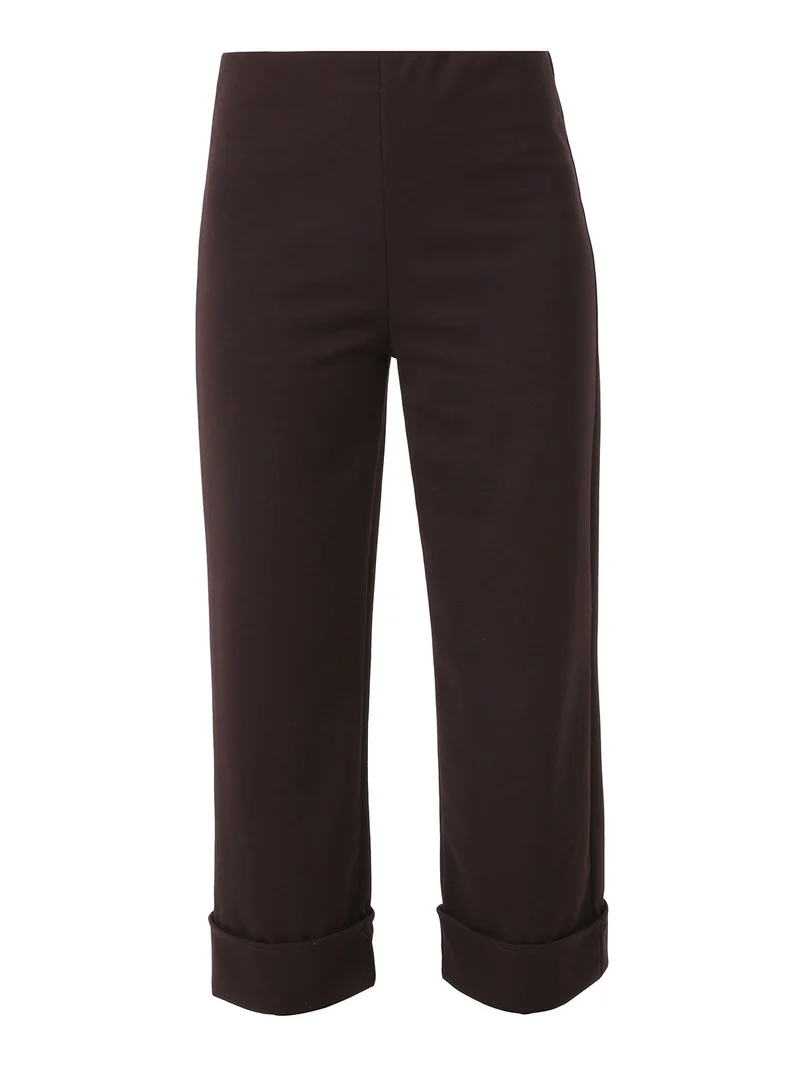 Pantaloni donna cropped a vita alta con risvolto alto - moro