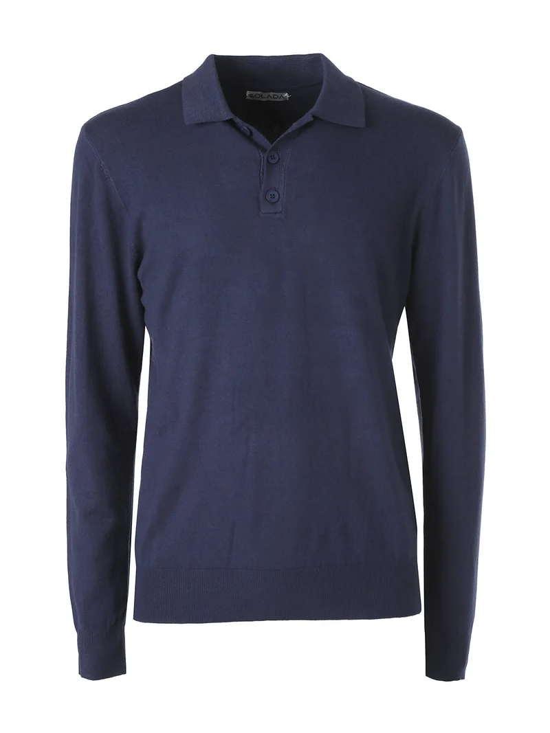 Polo da uomo in maglia a maniche lunghe - blu scuro