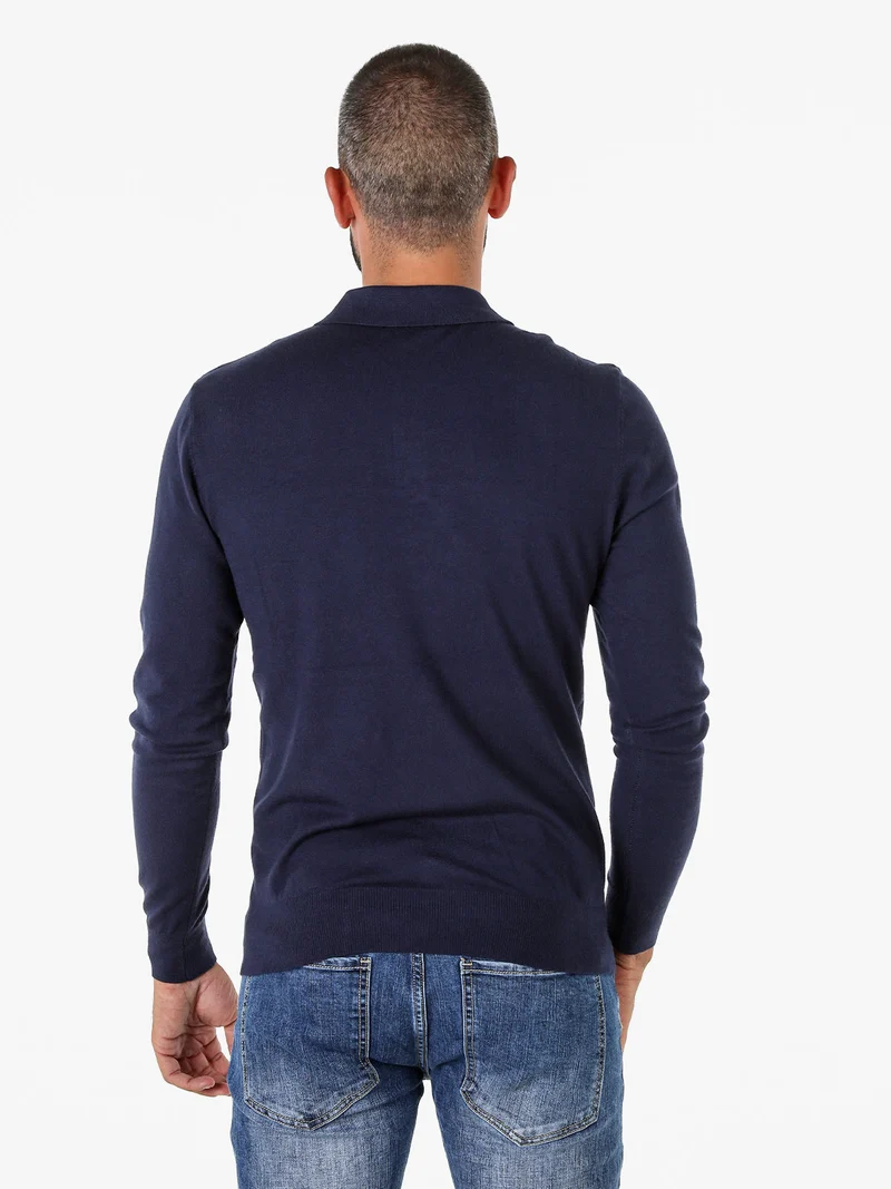 Polo da uomo in maglia a maniche lunghe - blu scuro