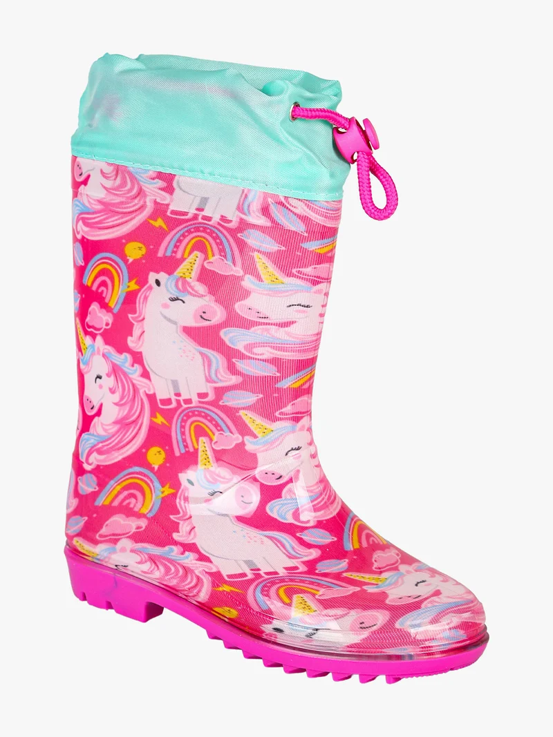 Stivali pioggia da bambina con stampa unicorno - fucsia
