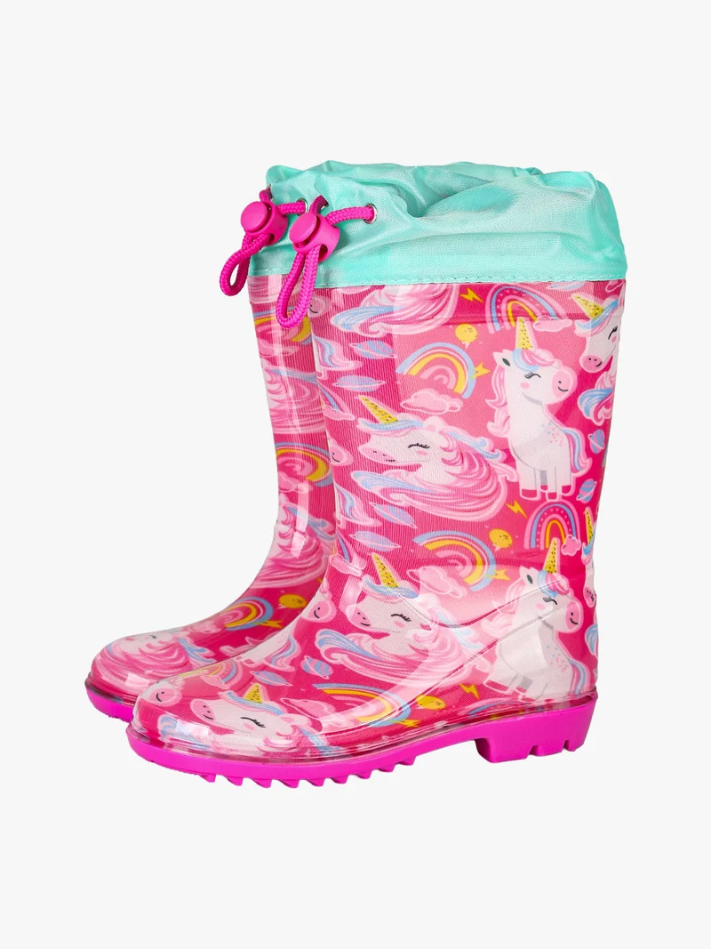 Stivali pioggia da bambina con stampa unicorno - fucsia