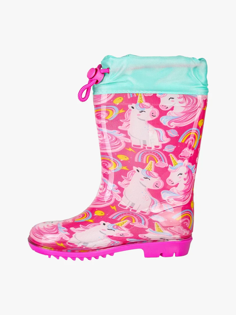 Stivali pioggia da bambina con stampa unicorno - fucsia