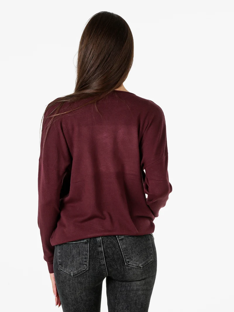Maglia donna con stampa cane e spalle cadenti - bordeaux