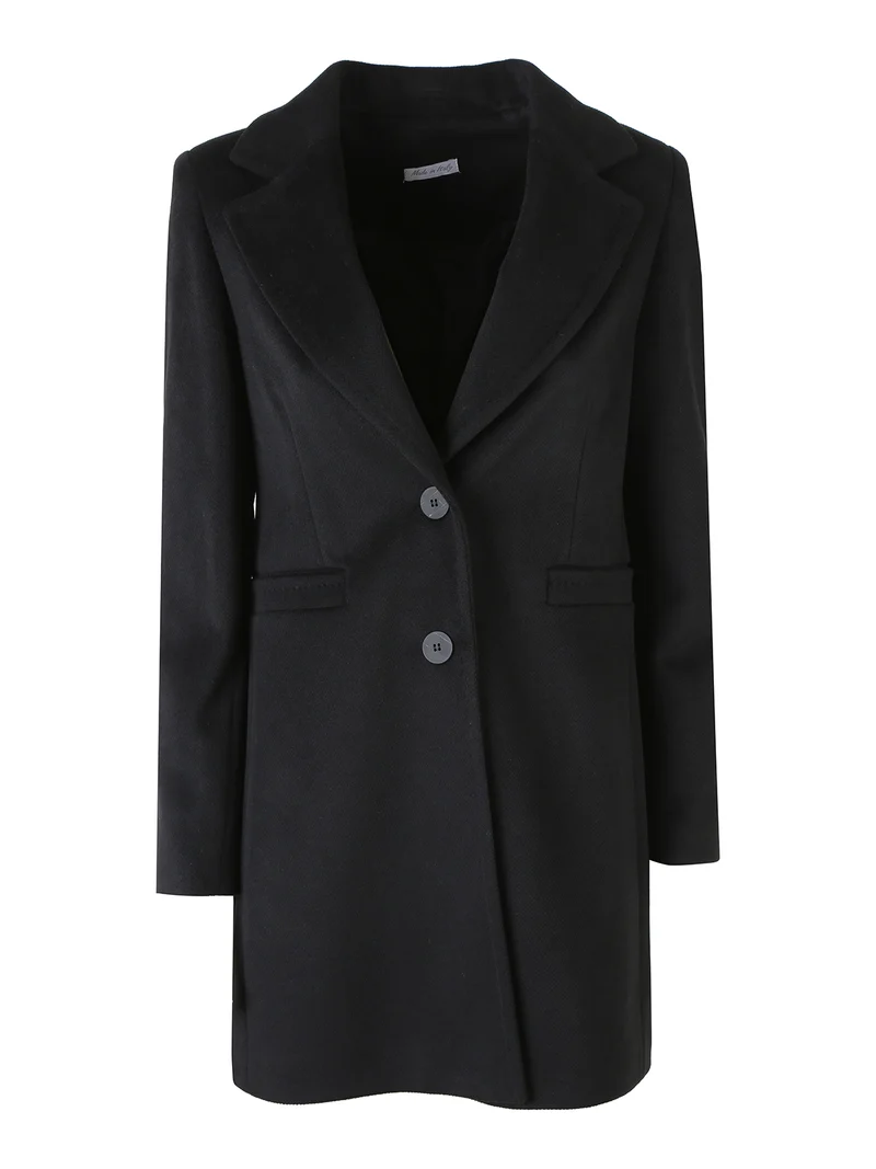Cappotto classico da donna con bottoni e stampa texture - nero