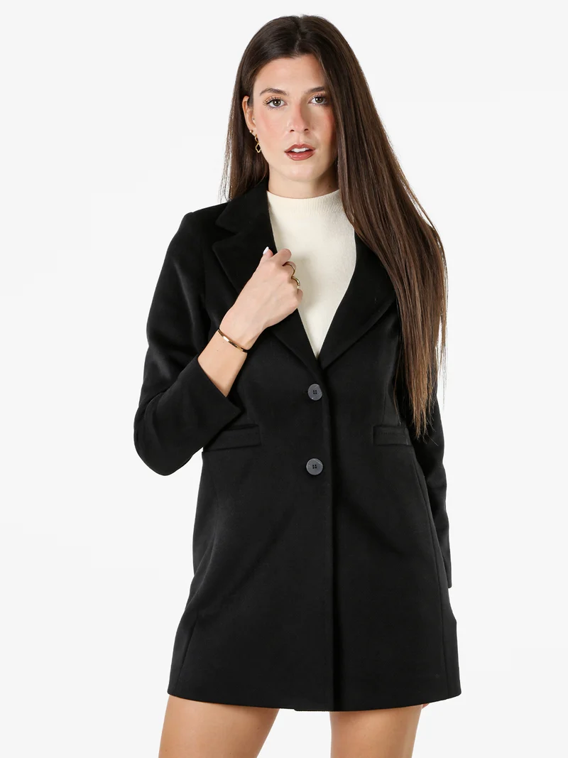 Cappotto classico da donna con bottoni e stampa texture - nero