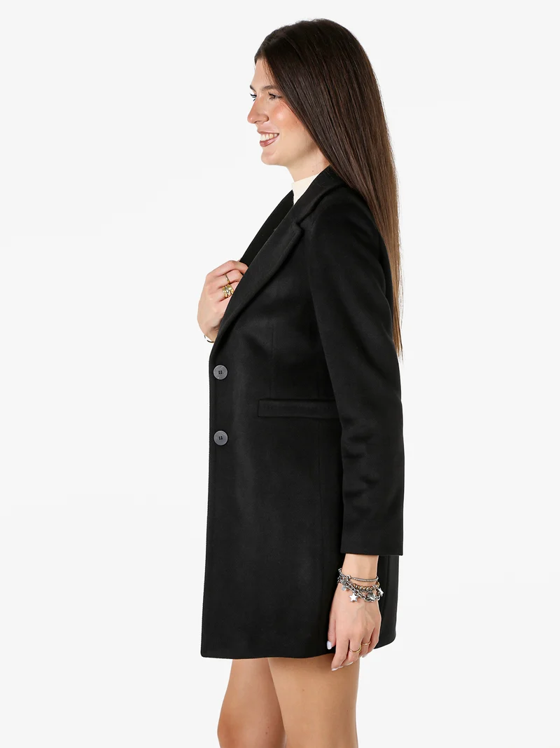 Cappotto classico da donna con bottoni e stampa texture - nero