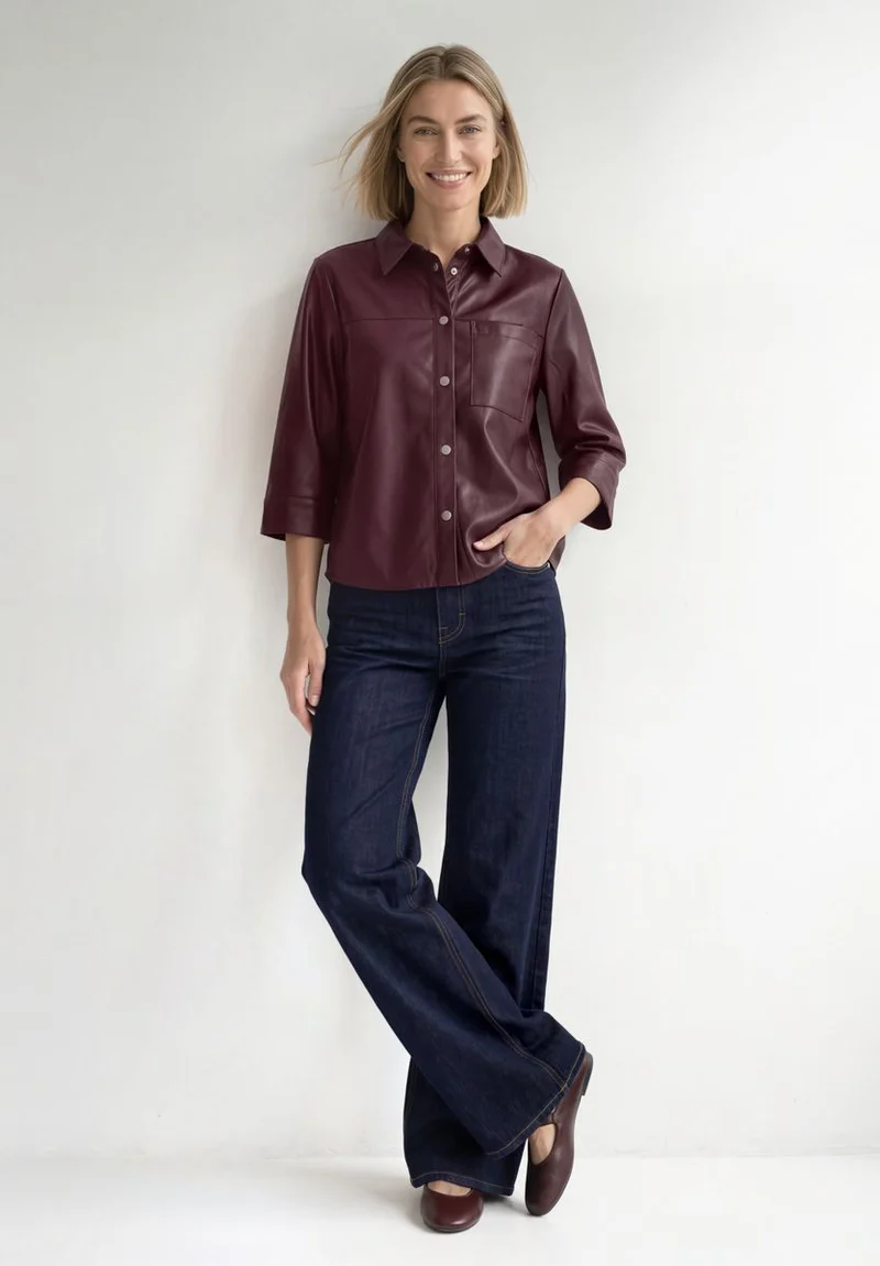 3/4-Arm Hemdbluse im Leder-Look
