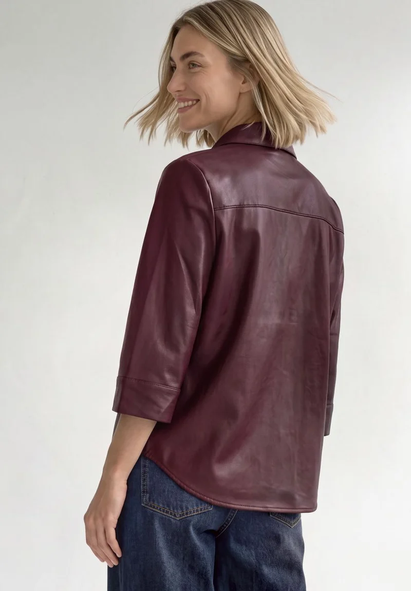 3/4-Arm Hemdbluse im Leder-Look