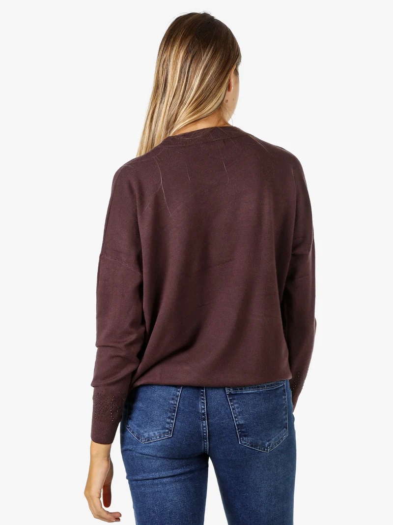Pullover donna in maglia oversize con strass - moro
