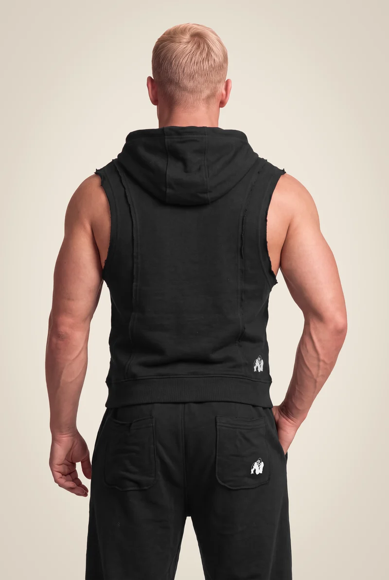 Asheville Raw Sleeveless Hoodie - Black