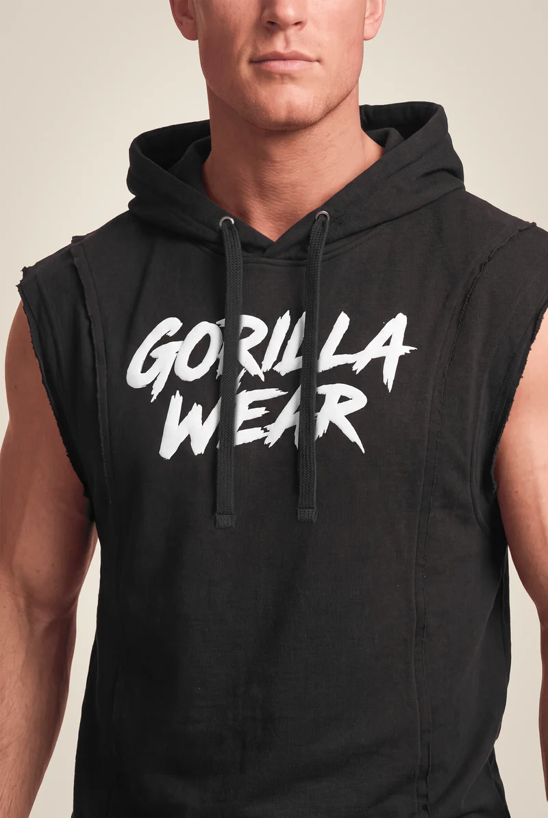 Asheville Raw Sleeveless Hoodie - Black