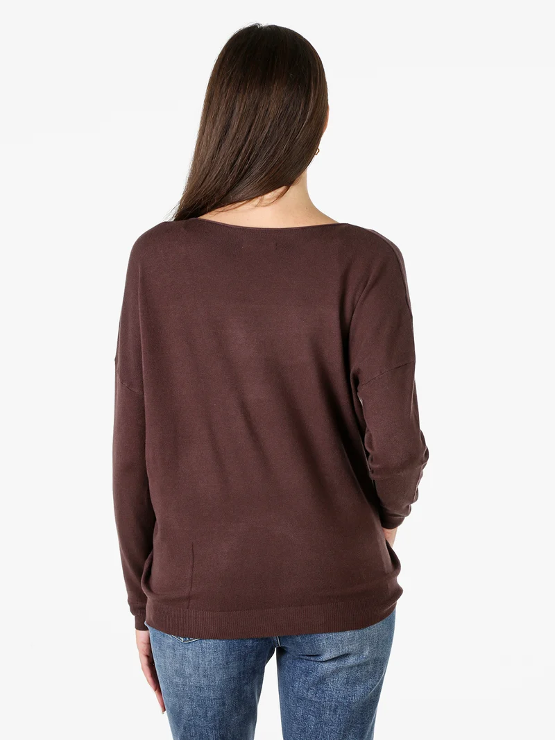 Maglia donna con stampa cane e spalle cadenti - moro