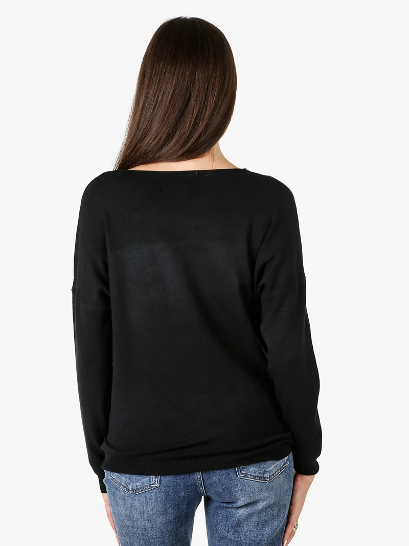 Maglia donna con stampa cane e spalle cadenti - nero