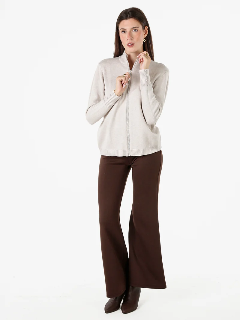 Cardigan in maglia da donna con zip di strass - beige