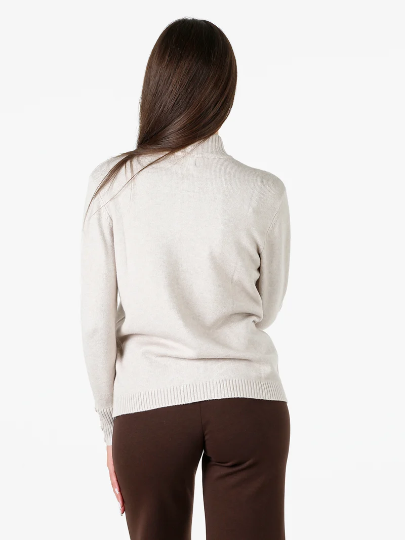 Cardigan in maglia da donna con zip di strass - beige