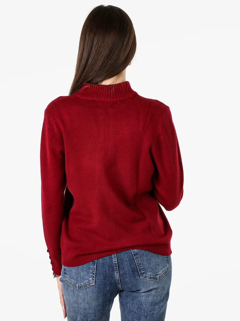 Cardigan in maglia da donna con zip di strass - bordeaux