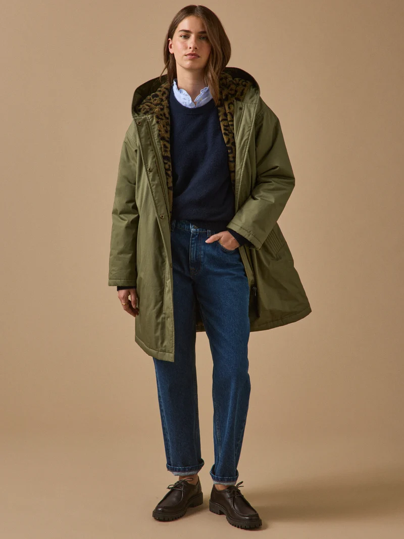 Halblanger und gefütterter Damen-Parka aus Webpelz
