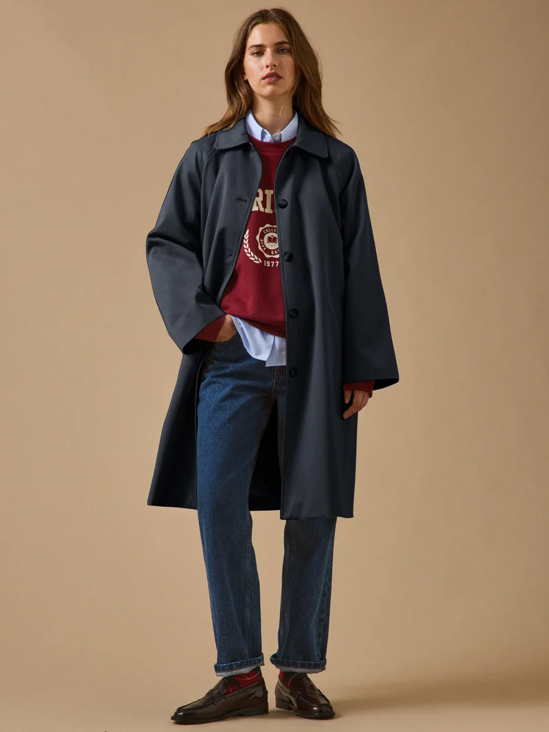 Langer Damen-Trenchcoat aus Bio-Baumwolle