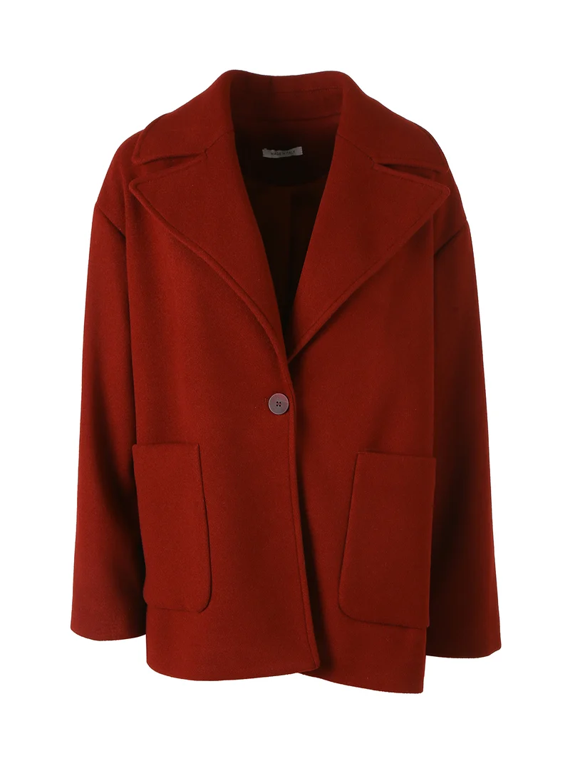 Cappotto donna oversize con bottone e spacchi laterali - bordeaux