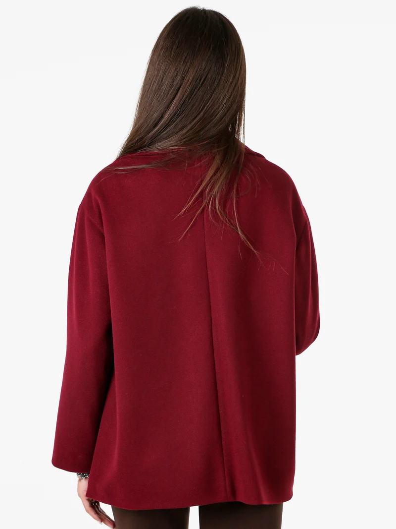 Cappotto donna oversize con bottone e spacchi laterali - bordeaux