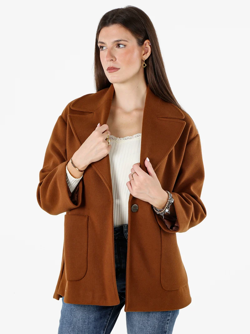 Cappotto donna oversize con bottone e spacchi laterali - bronzo
