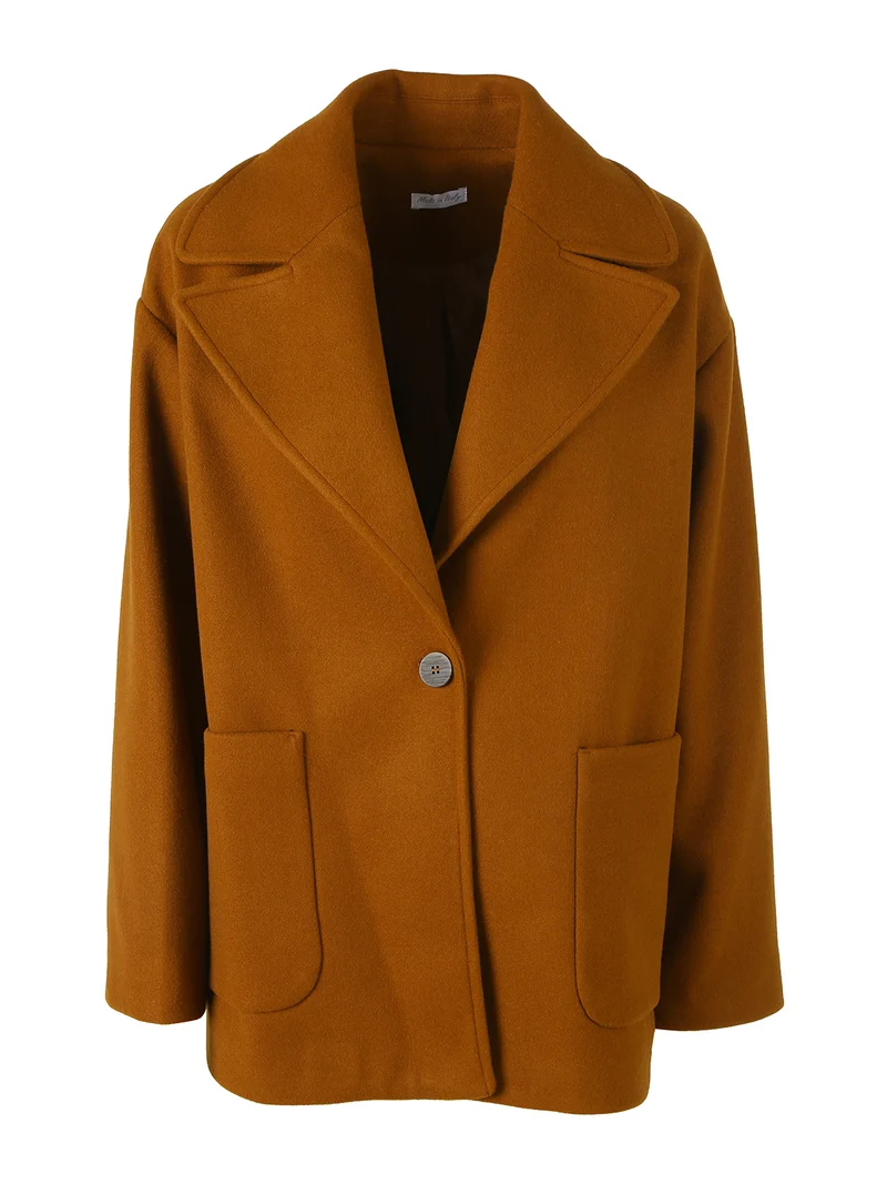 Cappotto donna oversize con bottone e spacchi laterali - bronzo