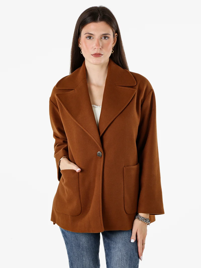 Cappotto donna oversize con bottone e spacchi laterali - bronzo