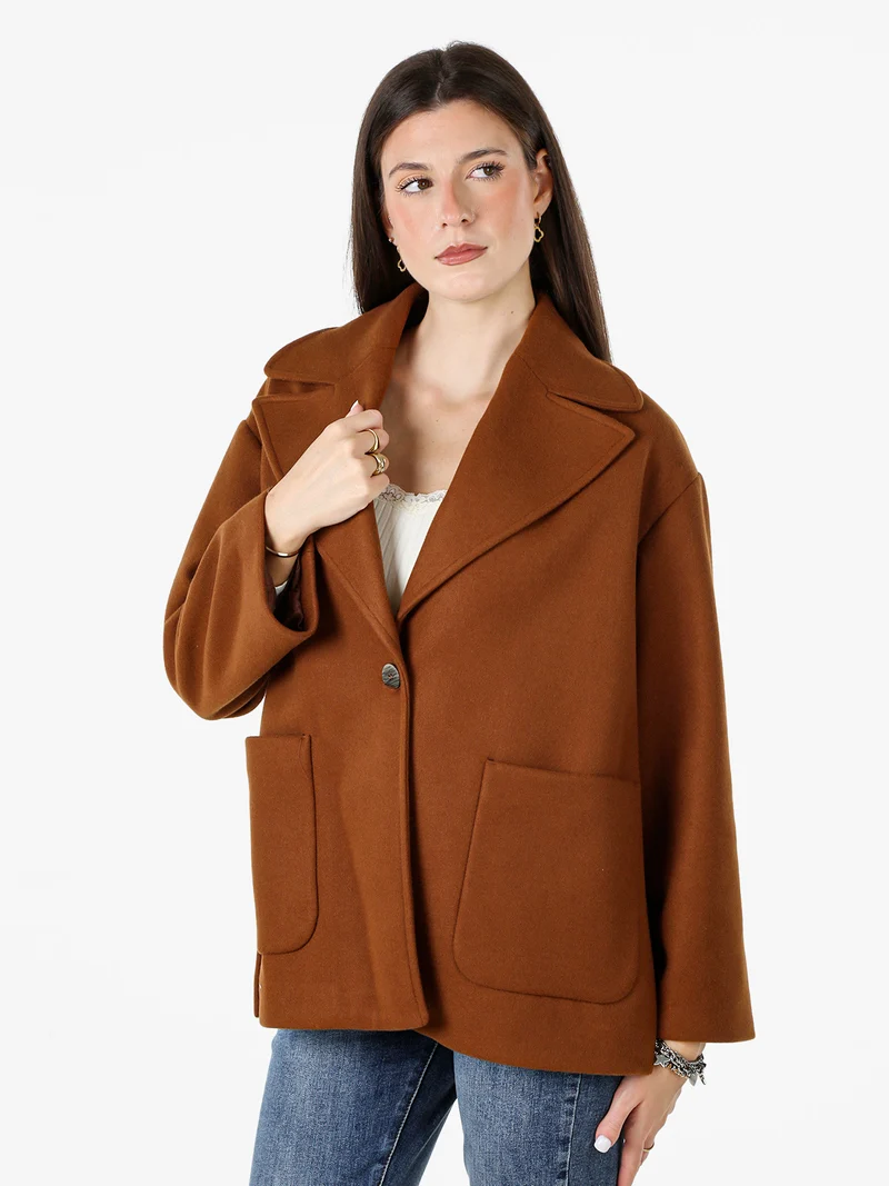 Cappotto donna oversize con bottone e spacchi laterali - bronzo