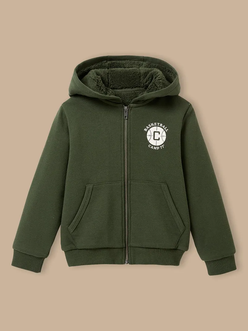 Jungen-Sweatjacke mit Reißverschluss und Sherpa-Futter