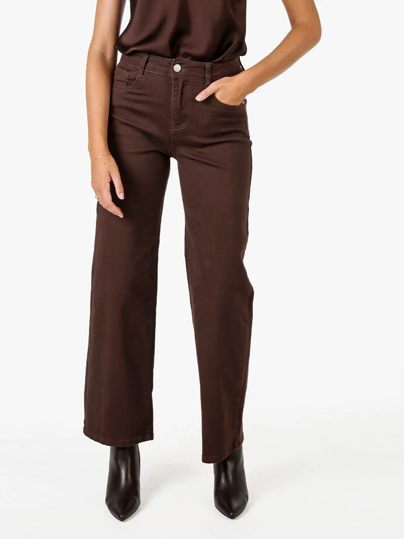 Pantaloni jeans da donna wide leg - marrone
