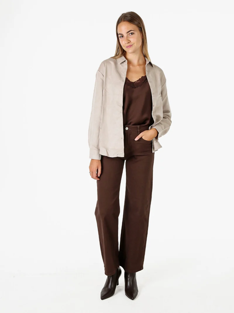 Pantaloni jeans da donna wide leg - marrone