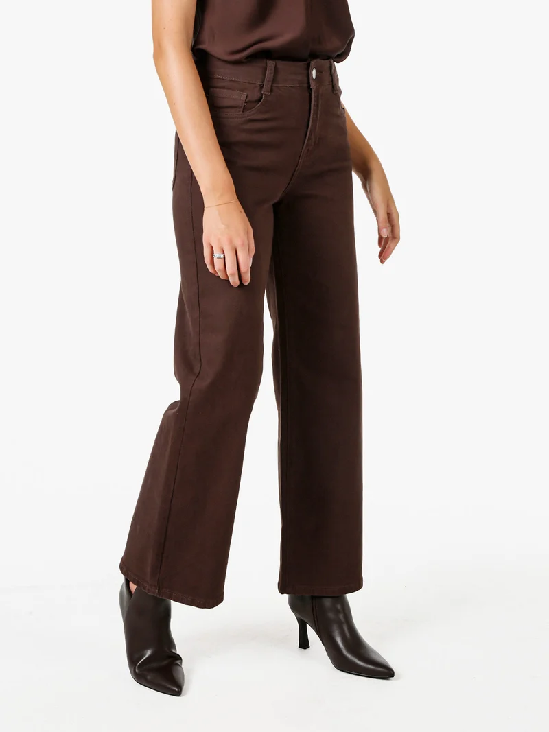 Pantaloni jeans da donna wide leg - marrone