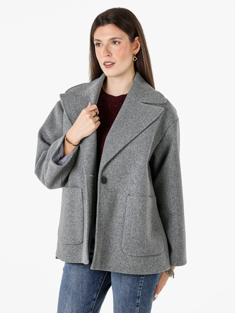 Cappotto donna oversize con bottone e spacchi laterali - grigio
